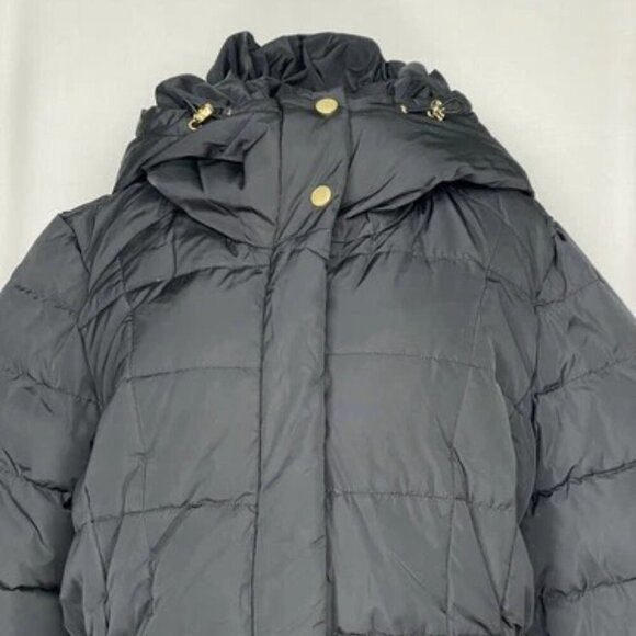 NEW COLE HAAN  Coat Black Size L Signature 40" Taffeta Full Zip Down Hooded - Picture 13 of 14